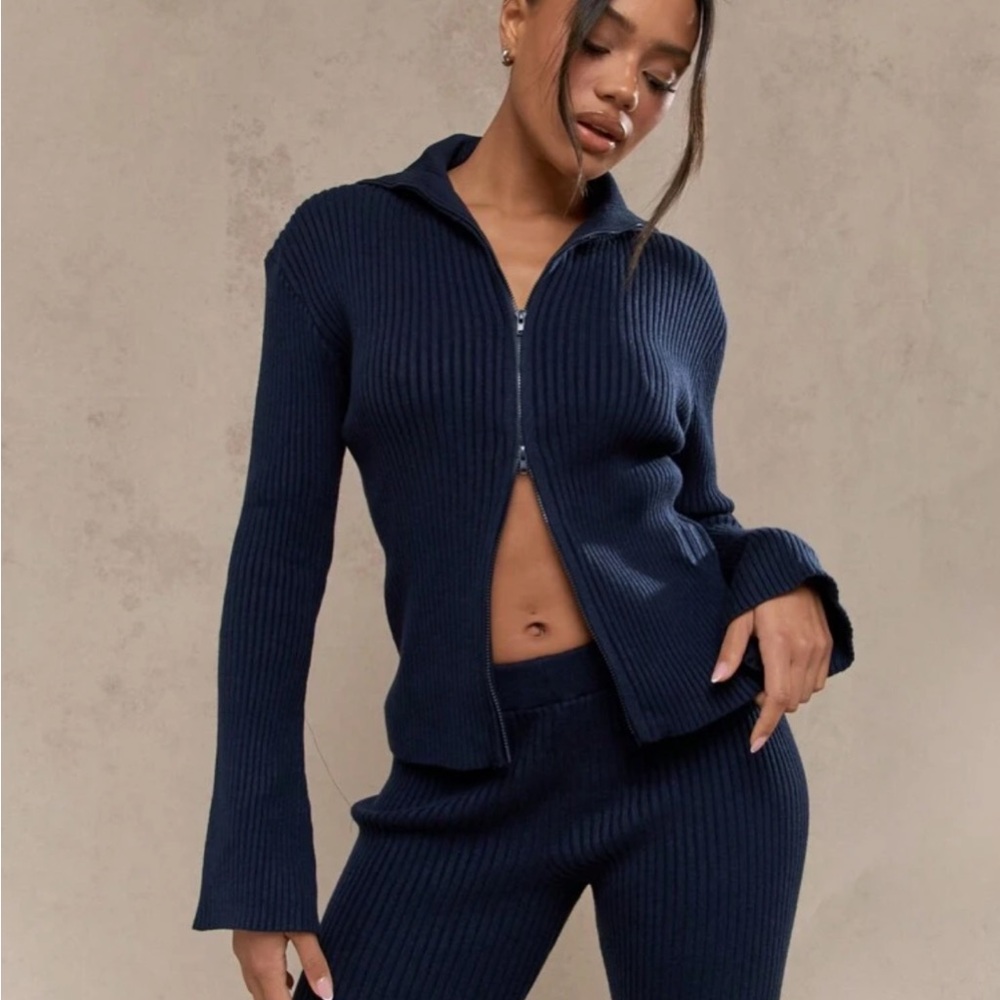 Missguided NWT Navy Ribbed Knit Set Size Large 8/10